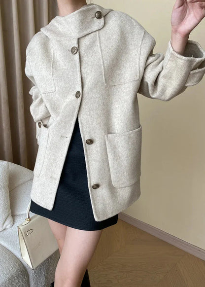 Elegant Wool Blend Hooded Cape Coat
