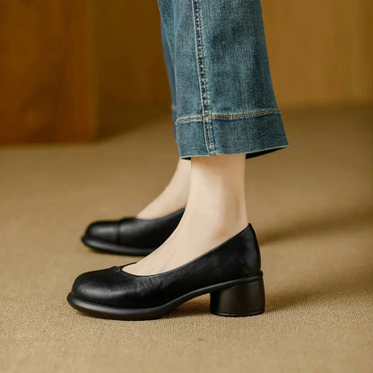 Women's Brown Leather Platform Pumps With Chunky Heels – Stylish Heels