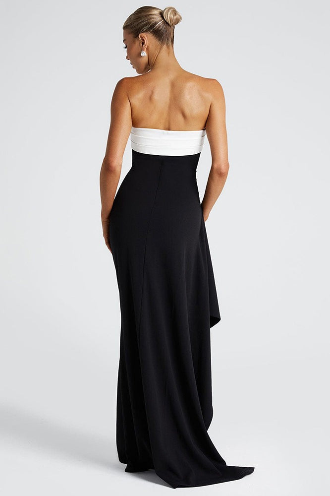 Off Shoulder Tube Color Block High Slit Prom Dress
