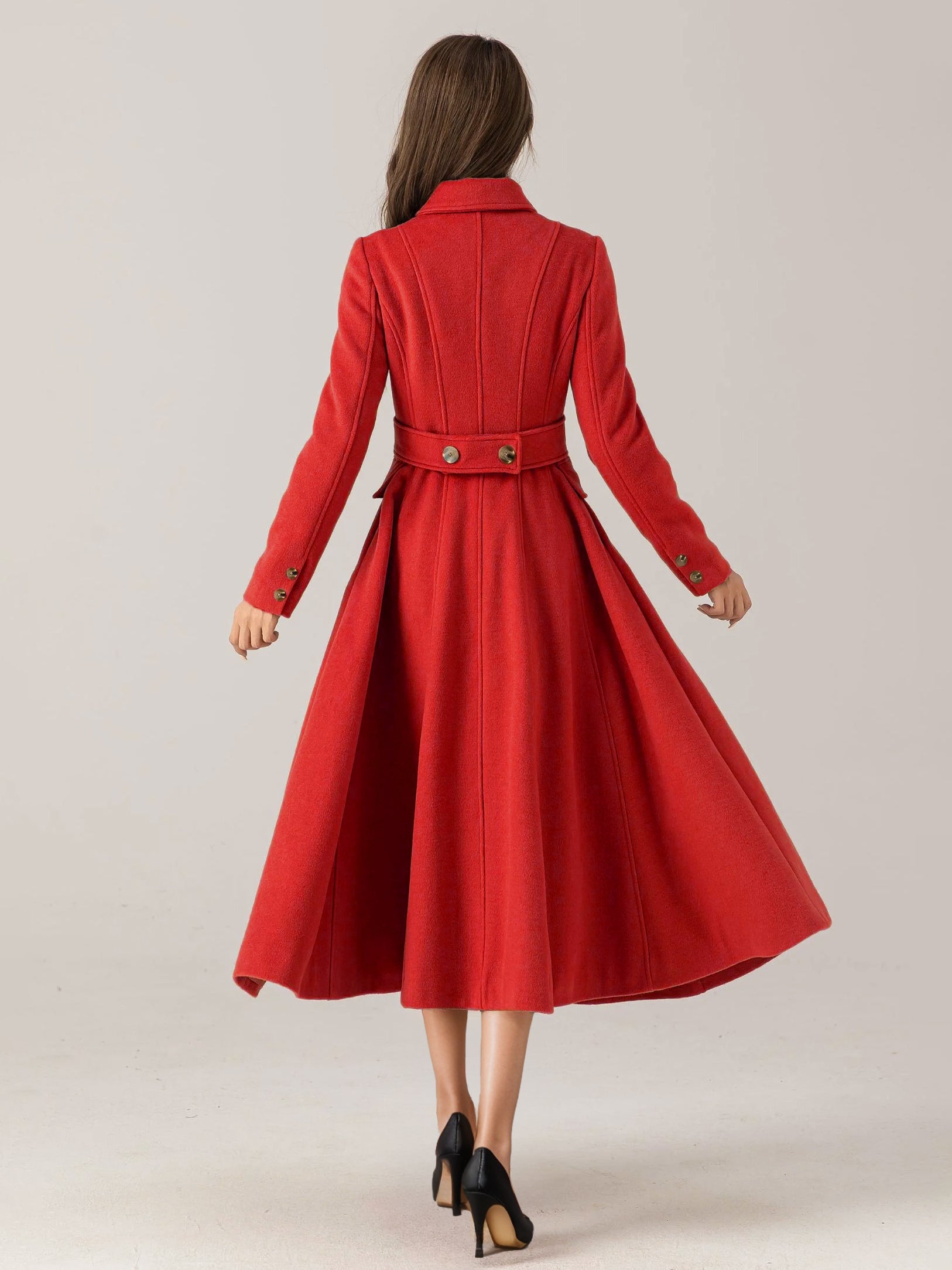 Flared Wool Blend Coat For Woman Red Turndown Collar Double-breasted Elegant 2026 Winter Outerwear