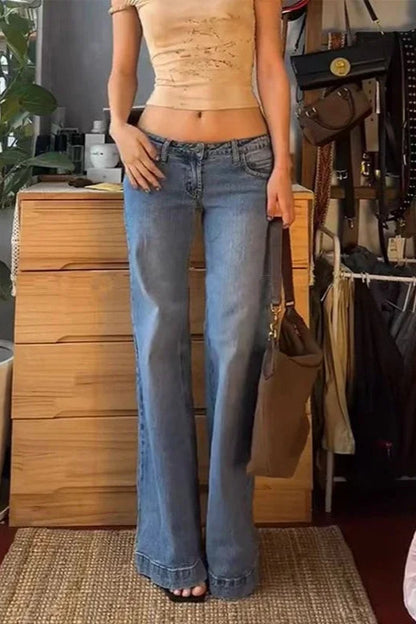 Low Waist Washed Flare Jeans