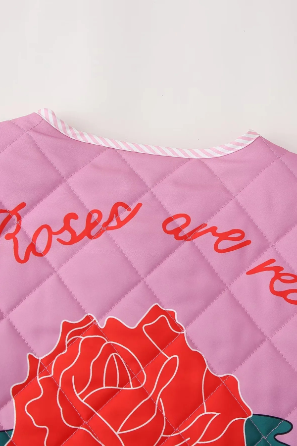 Rose Print Bow Quilted Jacket