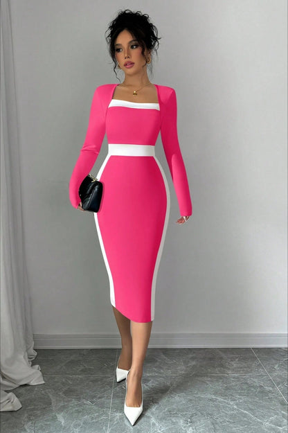 Color Block Panel Bodycon Cocktail Dress