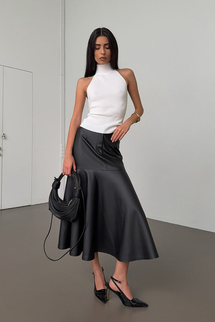 Chic Black PU Leather High-Waisted Maxi Skirt