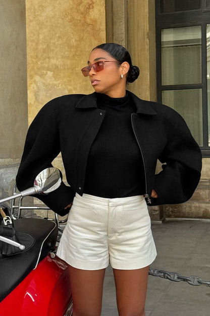 Chic Wool Zip Front Jacket