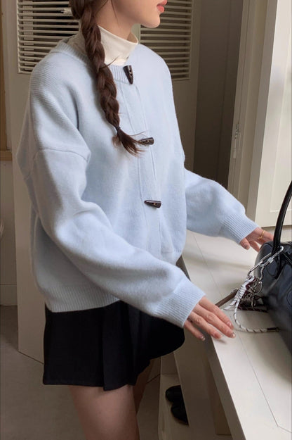 Retro Toggle-Button Loose Short Knit Cardigan