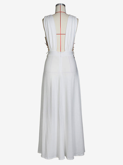 Prom Dresses V-Neck Embroidered High-slit Semi Formal Long Dress