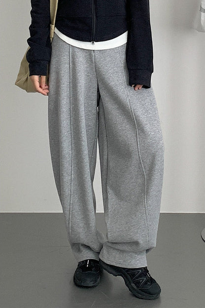 Relaxed Fit Curved Hem Thermal Knit Pants