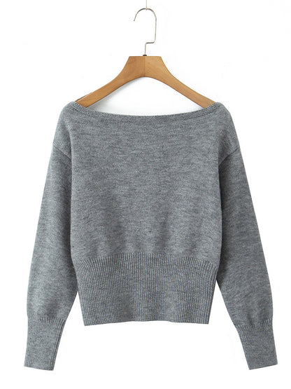 Asymmetric Pullover Sweater With Ribbed Waist And Lantern Sleeves For Women 2026