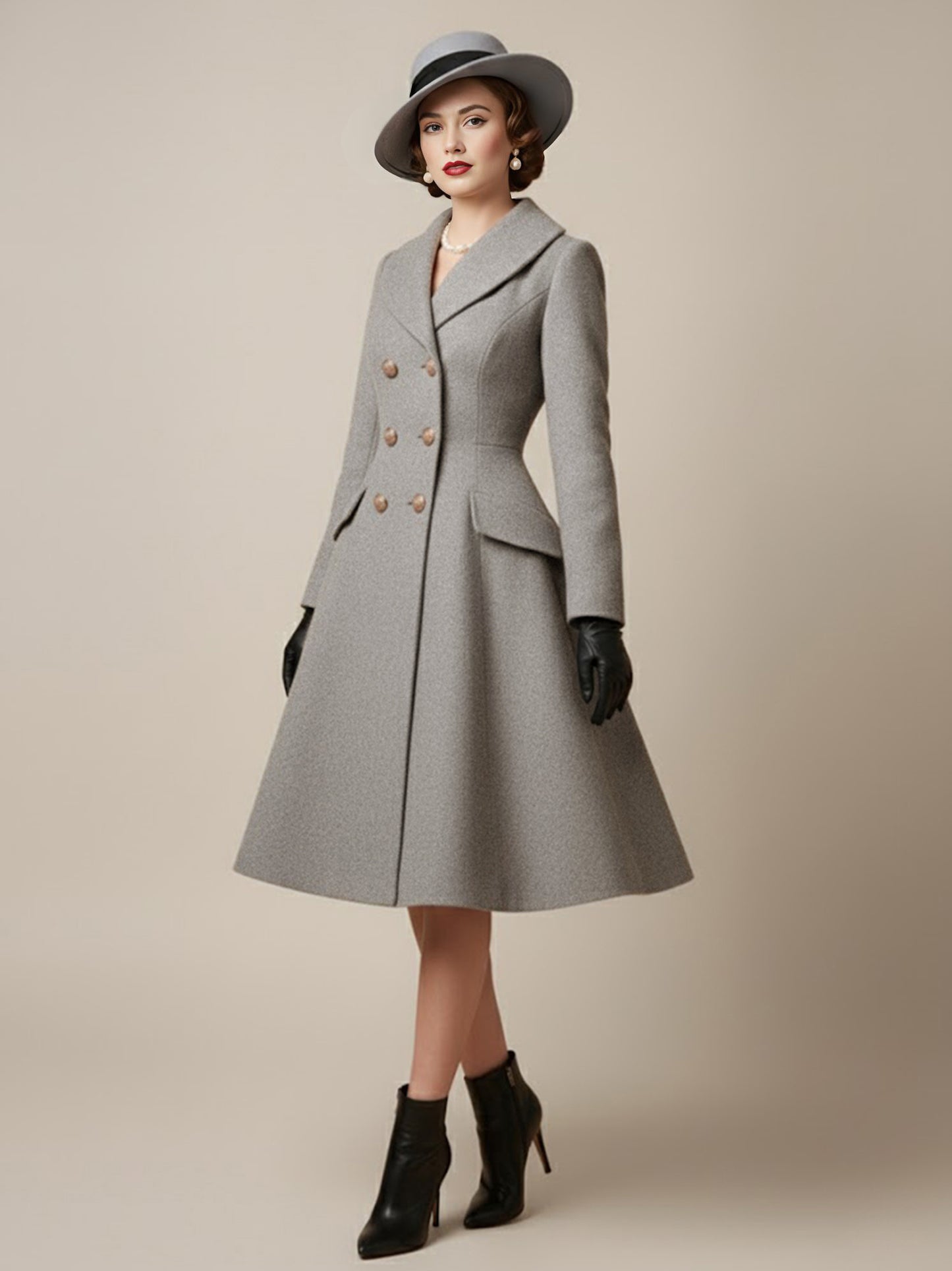 Vintage A-line Double-breasted Woolen Flared Midi Coat For Women 2026