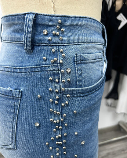 High-Waisted Ornament Straight-Leg Jeans