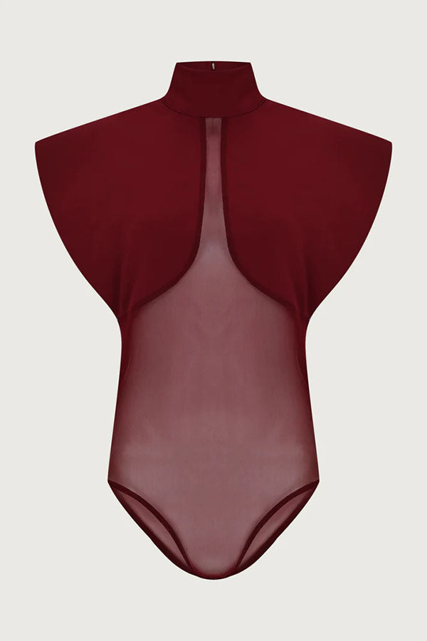 Vita Mesh Patchwork High Neck Wide Sleeve Bodysuit and High Rise Pocket Slit Pants Set