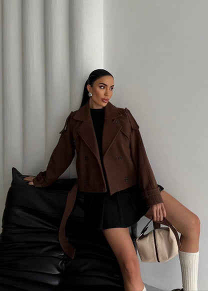 Aubryn - Cropped Wool Blend Belted Trench Jacket