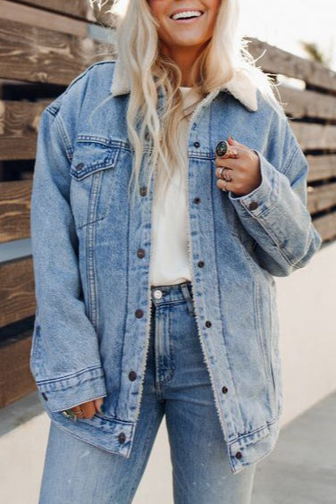 Fleece Lined Denim Bomber Jacket