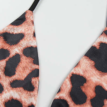 Leopard print hollow out self tie halter slit cut out maxi dress