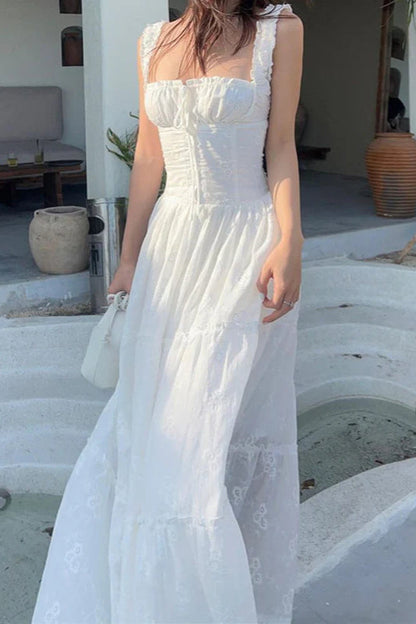 Square Neck Slim Fit Casual Maxi Dress