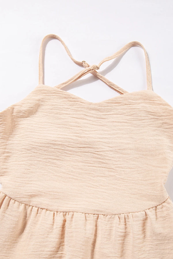 Oatmeal Crossover Backless Bodice Tiered Maxi Dress