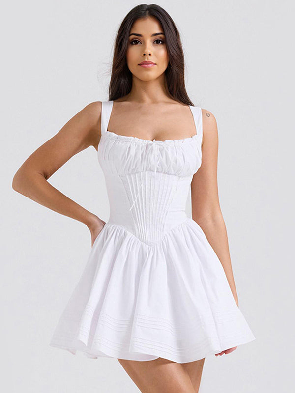 Floral Dress Mini Dresses Lace Up Straps Neck Sleeveless Cottagecore Short Dress