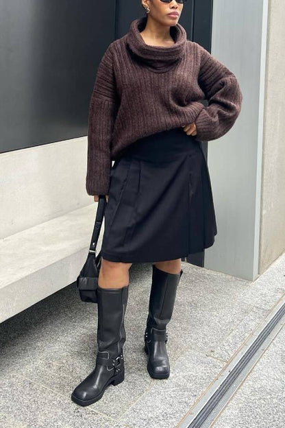 Fashionable Irregular Collar Loose Casual Knitted Sweater