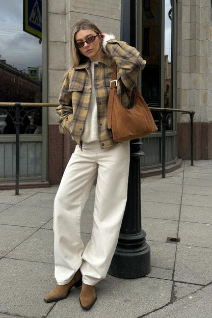 Plaid Wool Blend Loose Jacket