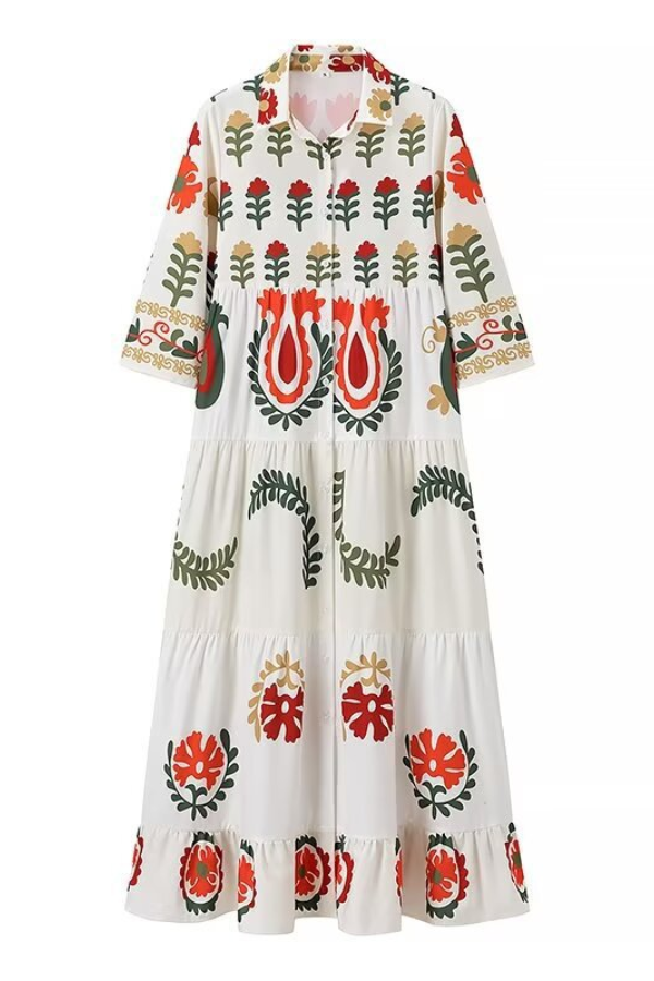 Positioning Plant Leaf Print Long Dress