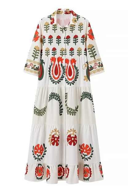 Positioning Plant Leaf Print Long Dress