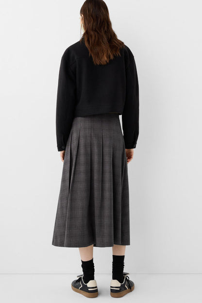 Box Pleat Midi Skirt with A Belt Detail