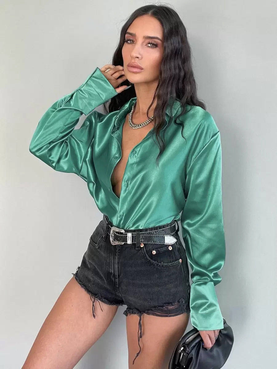 Long Sleeves Blouse Buttons Busniess Casual Spring Fall Blouses In Solid Color