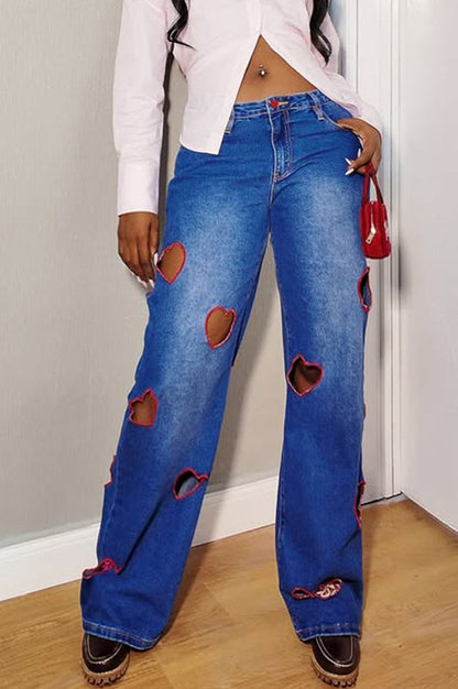 High Waist Heart Cutout Straight Jean