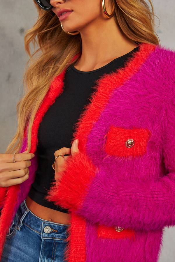 As If Fuzzy Two Tone Cardigan