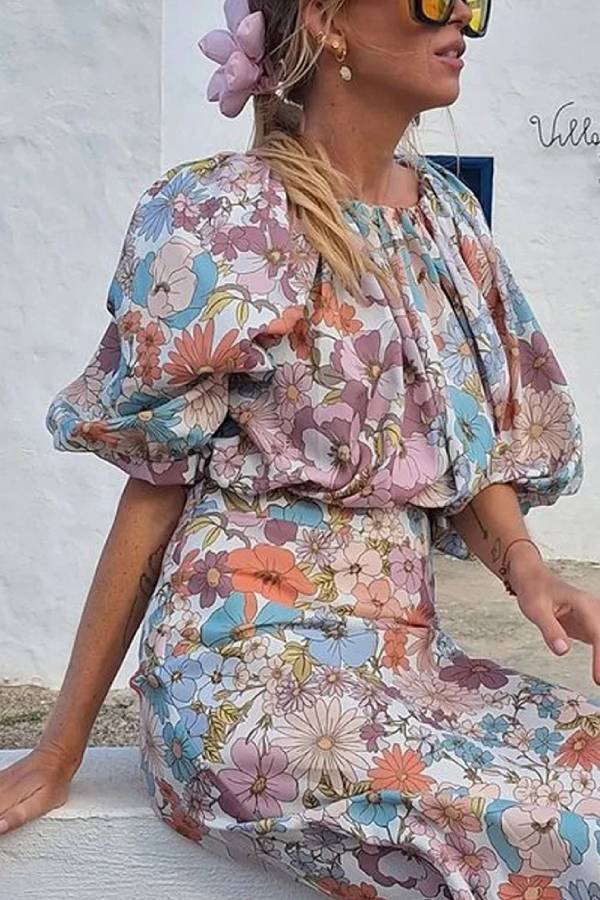 Holiday Floral Print Top & Skirt Two-Piece Set