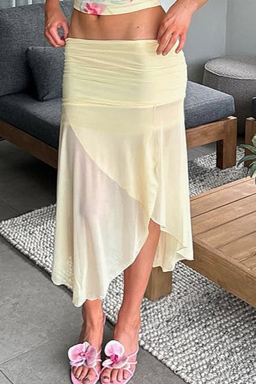 Sheer Floral Print Low-Waist Skirt