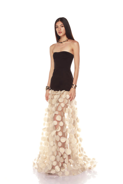 Irene Strapless Sheer Tulle Maxi Dress