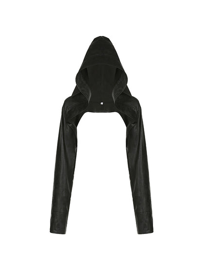 Hooded Ultra Short Leather Smock Jacket