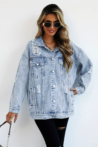 Distressed Utility Denim Jacket