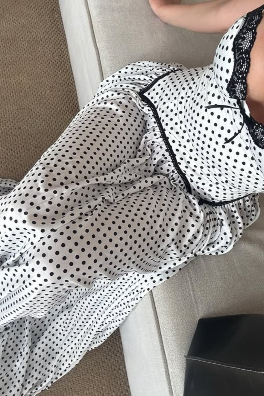 Polka Dot Bow Detail Asymmetrical Maxi Dress