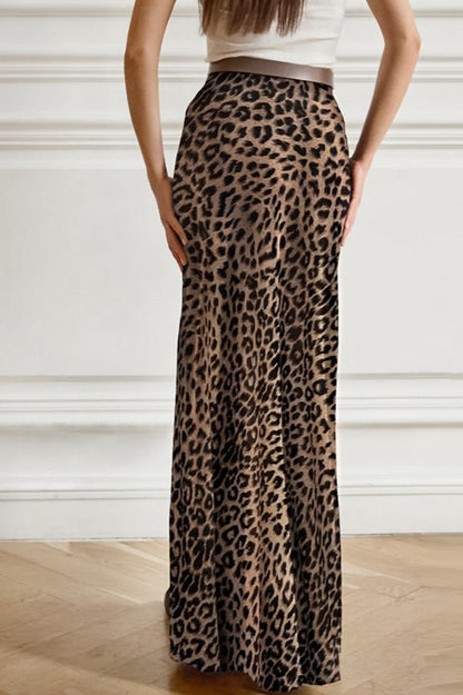 Vintage Leopard Chiffon Mermaid Maxi Skirt