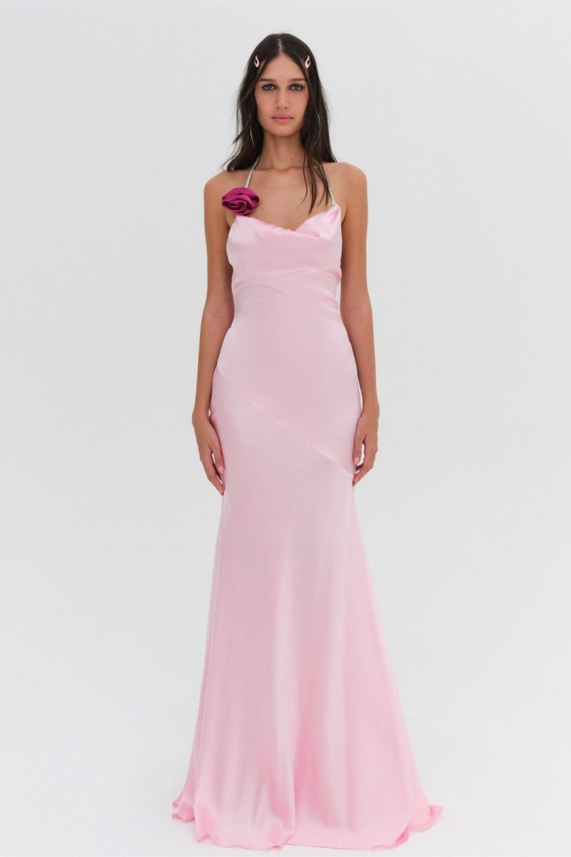 Edwina Halter Neck Rosette Maxi Dress