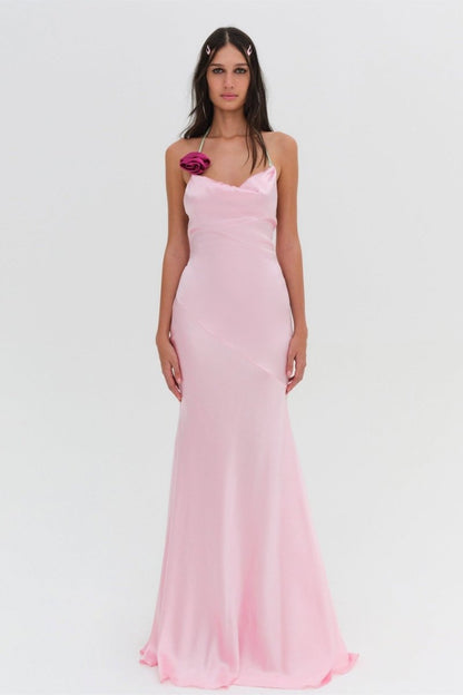 Edwina Halter Neck Rosette Maxi Dress