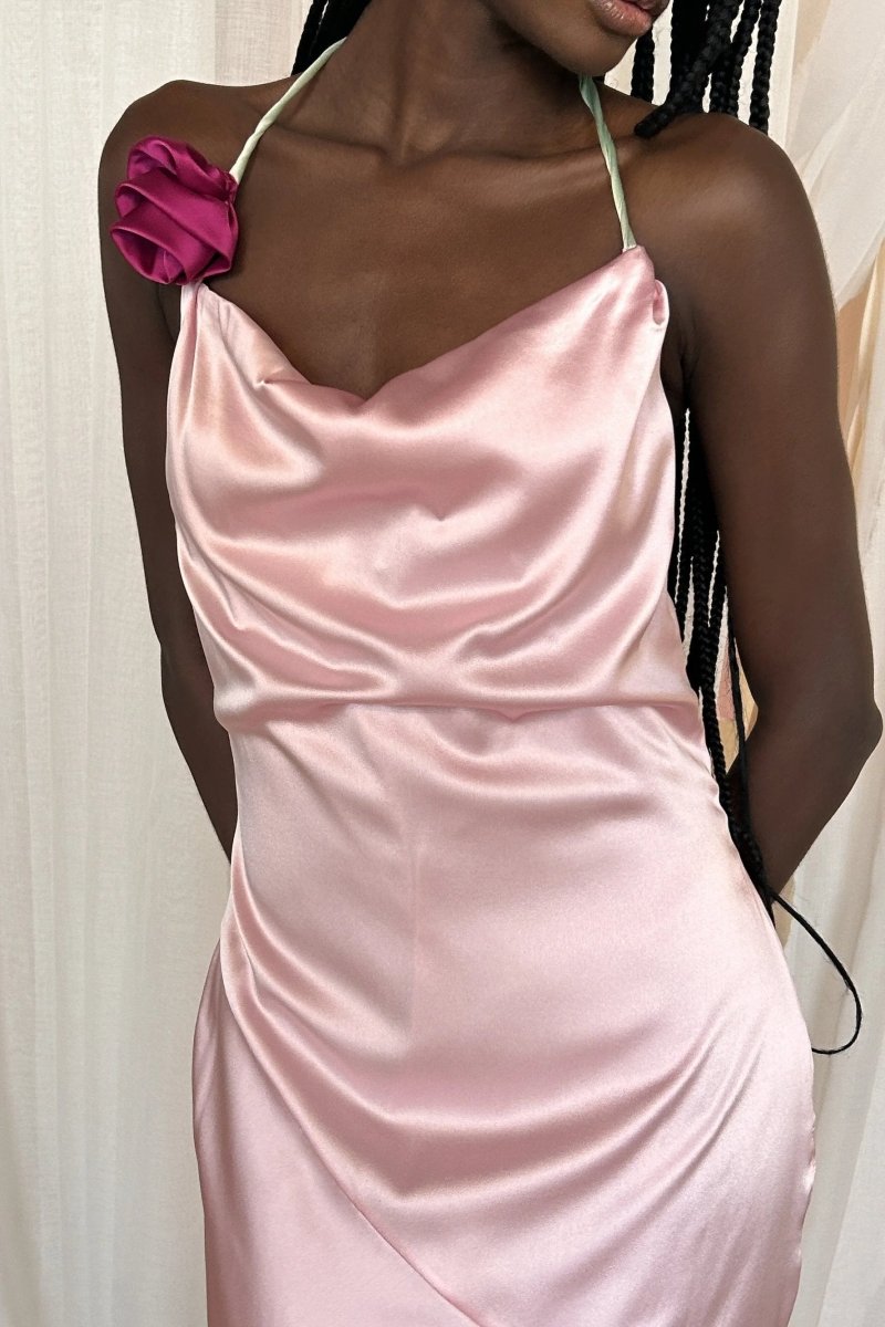 Edwina Halter Neck Rosette Maxi Dress