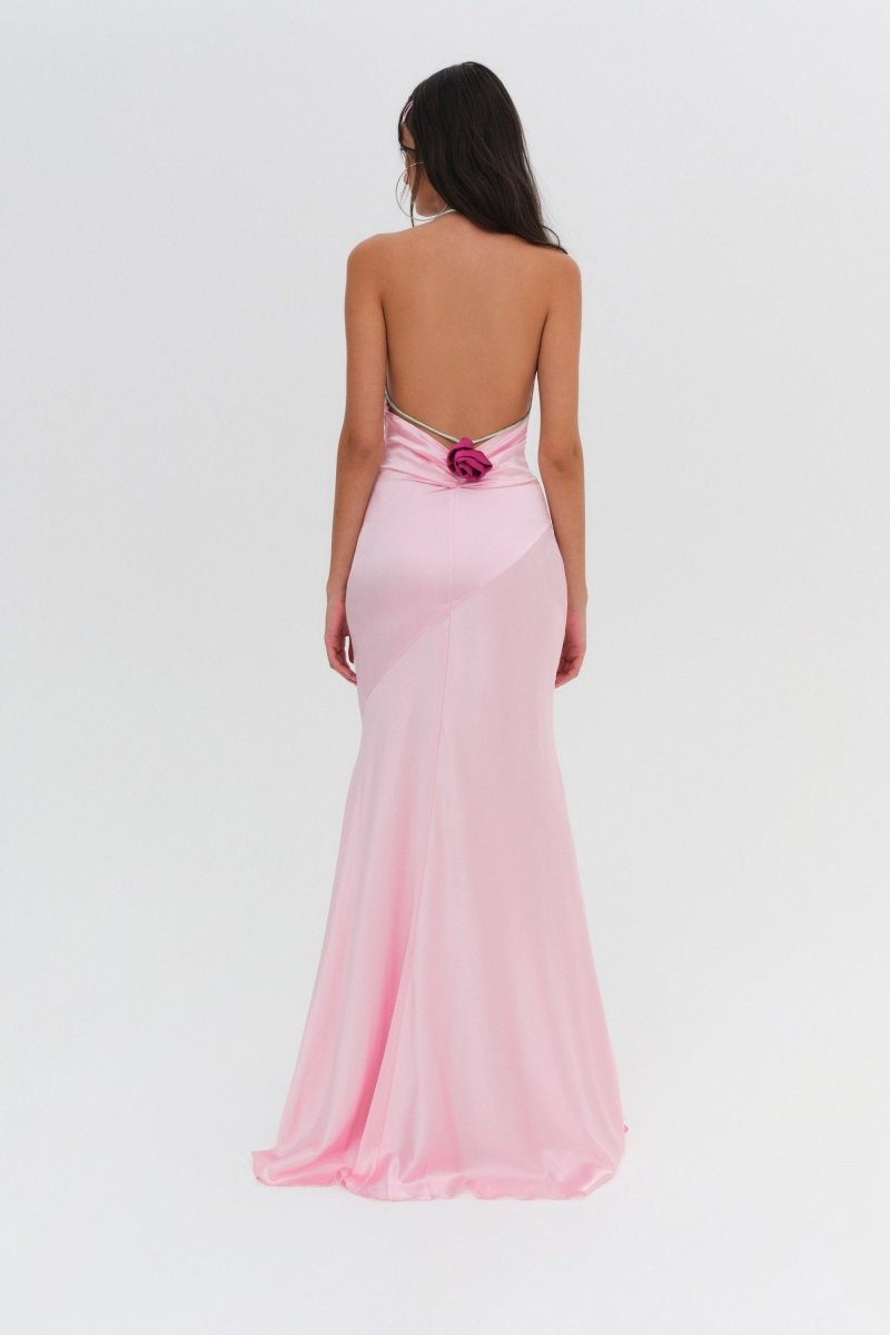 Edwina Halter Neck Rosette Maxi Dress
