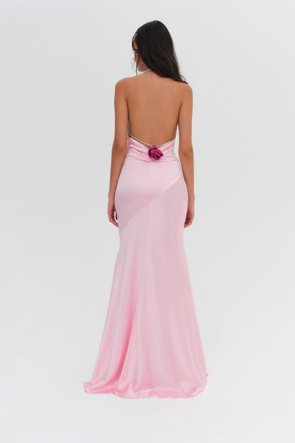 Edwina Halter Neck Rosette Maxi Dress