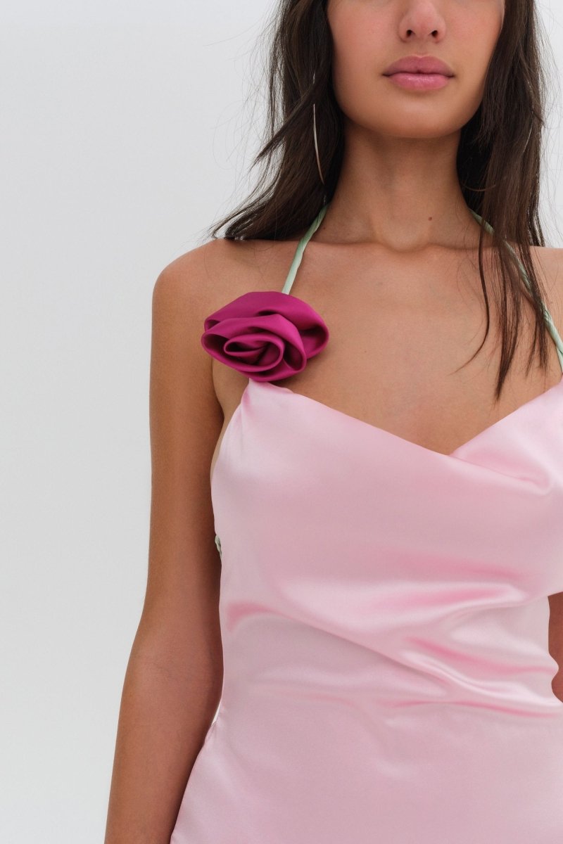 Edwina Halter Neck Rosette Maxi Dress