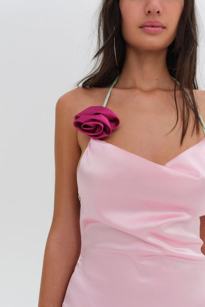 Edwina Halter Neck Rosette Maxi Dress