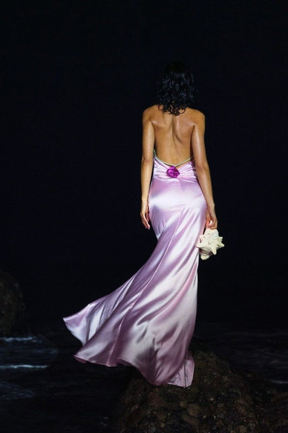 Edwina Halter Neck Rosette Maxi Dress