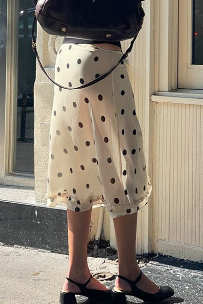 High Waist Polka Dot A-line Midi Skirt
