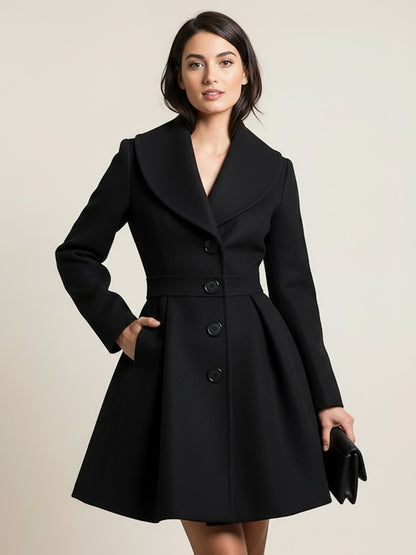 Wool Blend A-line Coat With Shawl Collar And Black Buttons For Women 2026