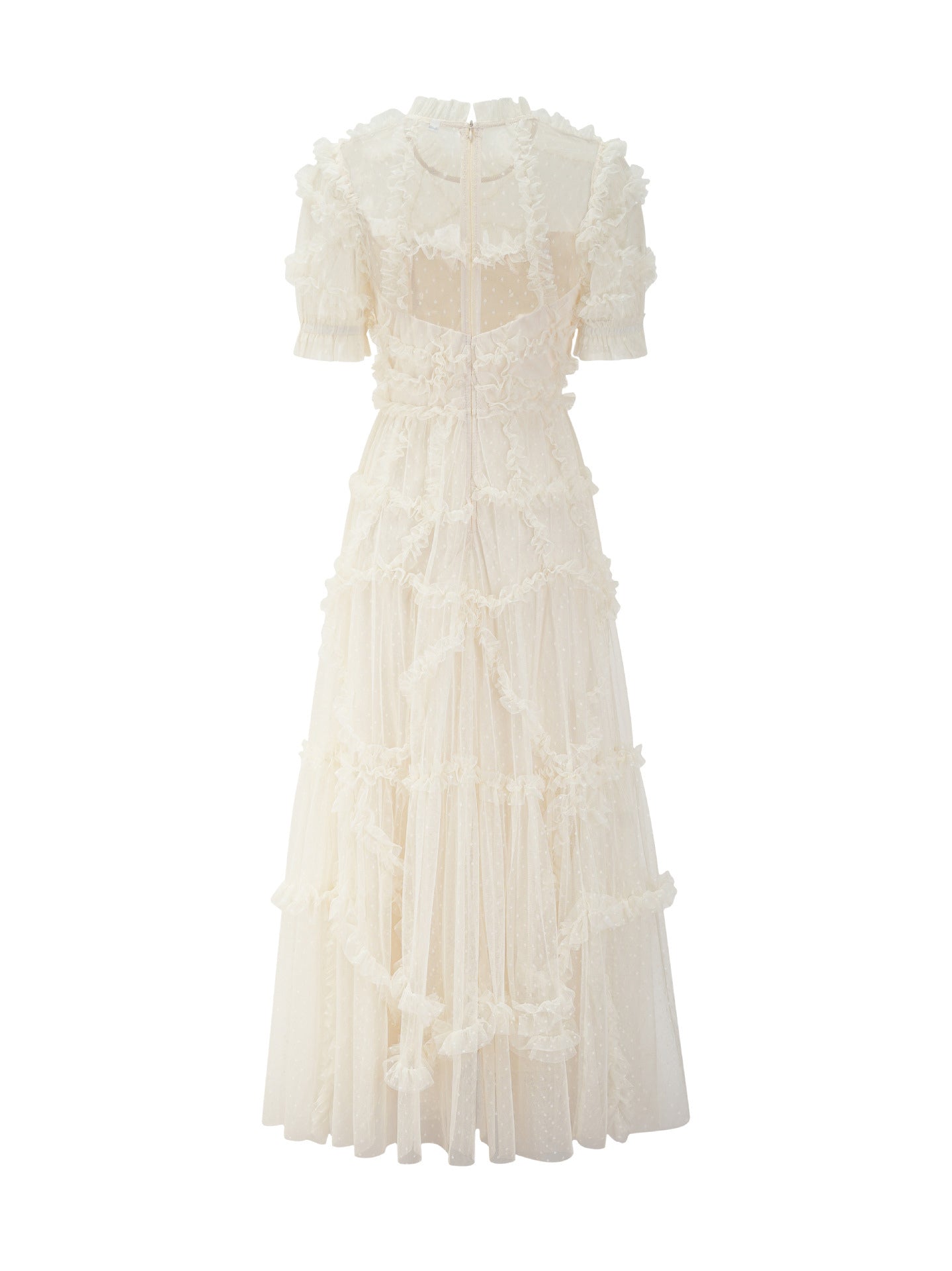 Ruffles Dress Illusion Neckline Ruffles Layered Tulle Maxi Dresses