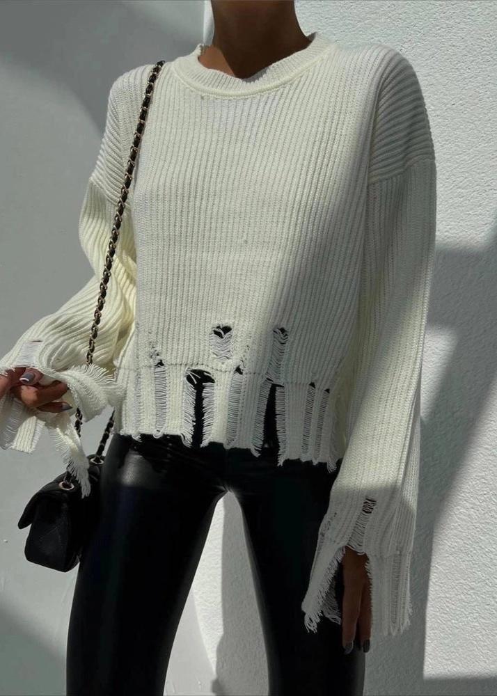 Fashion Ripped Casual Knitted Sweater