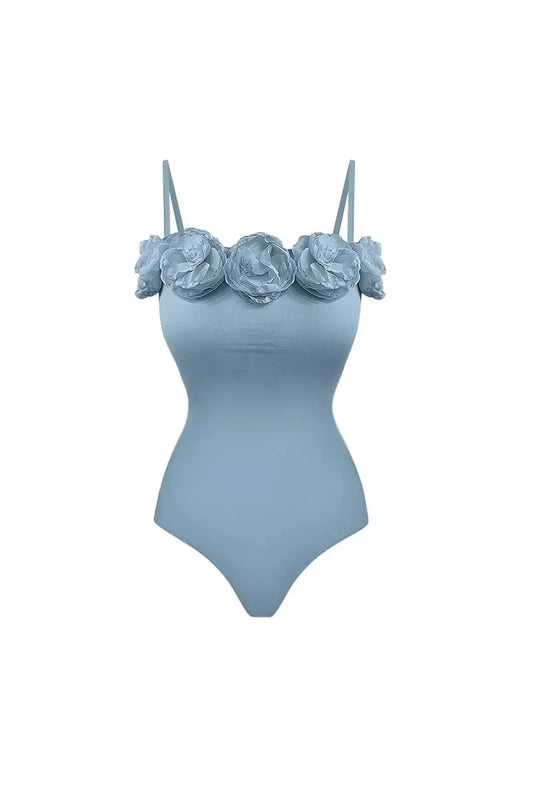 French Style Swimsuit with Handcrafted Floral Appliqué